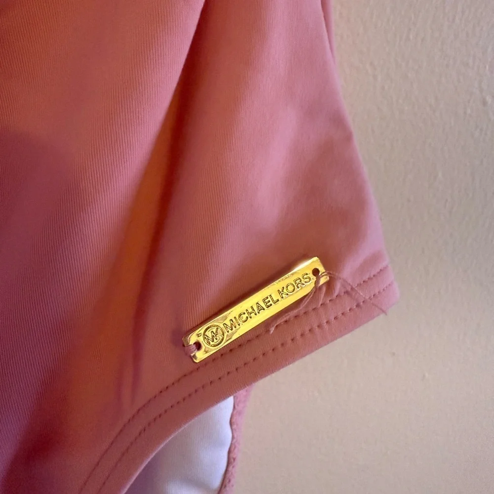 Michael Kors Pink Ruffle Swimsuit Built in Shelf Bra Padded Cups Off Shoulder 6